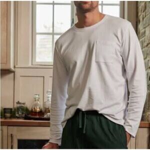 Lake Pajama Men's Long Sleeve Pima Pocket Tee in White Size Large